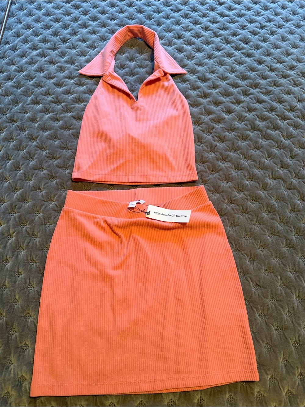 Coral Ribbed Mini Skirt Set - Women's